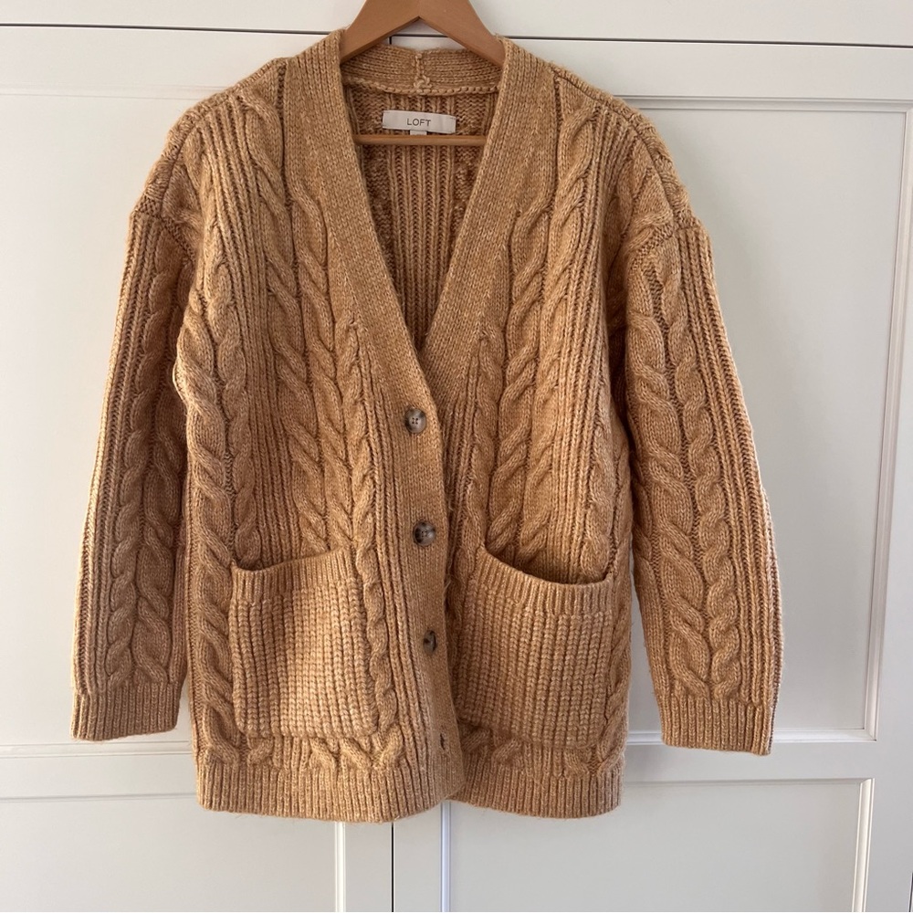 LOFT Chunky Cable Knit Cardigan Sweater